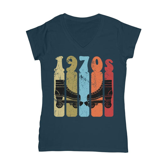 Roller Skates 70s Disco Derby Retro Vintage Worn Classic Women's V-Neck T-Shirt