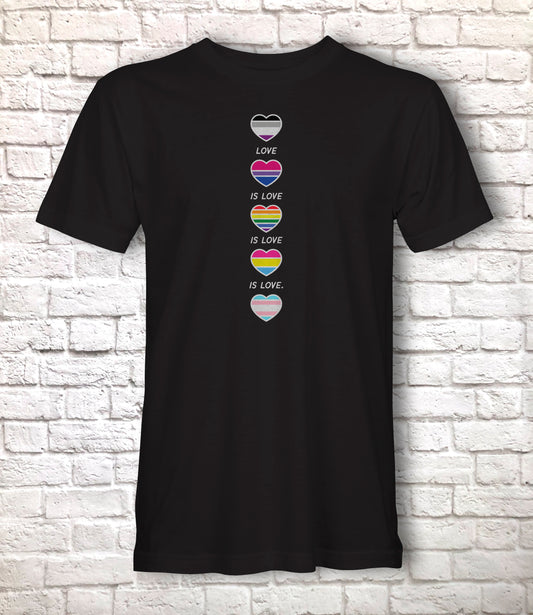 Love Is Love Is Love T Shirt, Gay Pride Hearts Gift Idea, LGBTQ+ Flags in Hearts T-Shirt Top