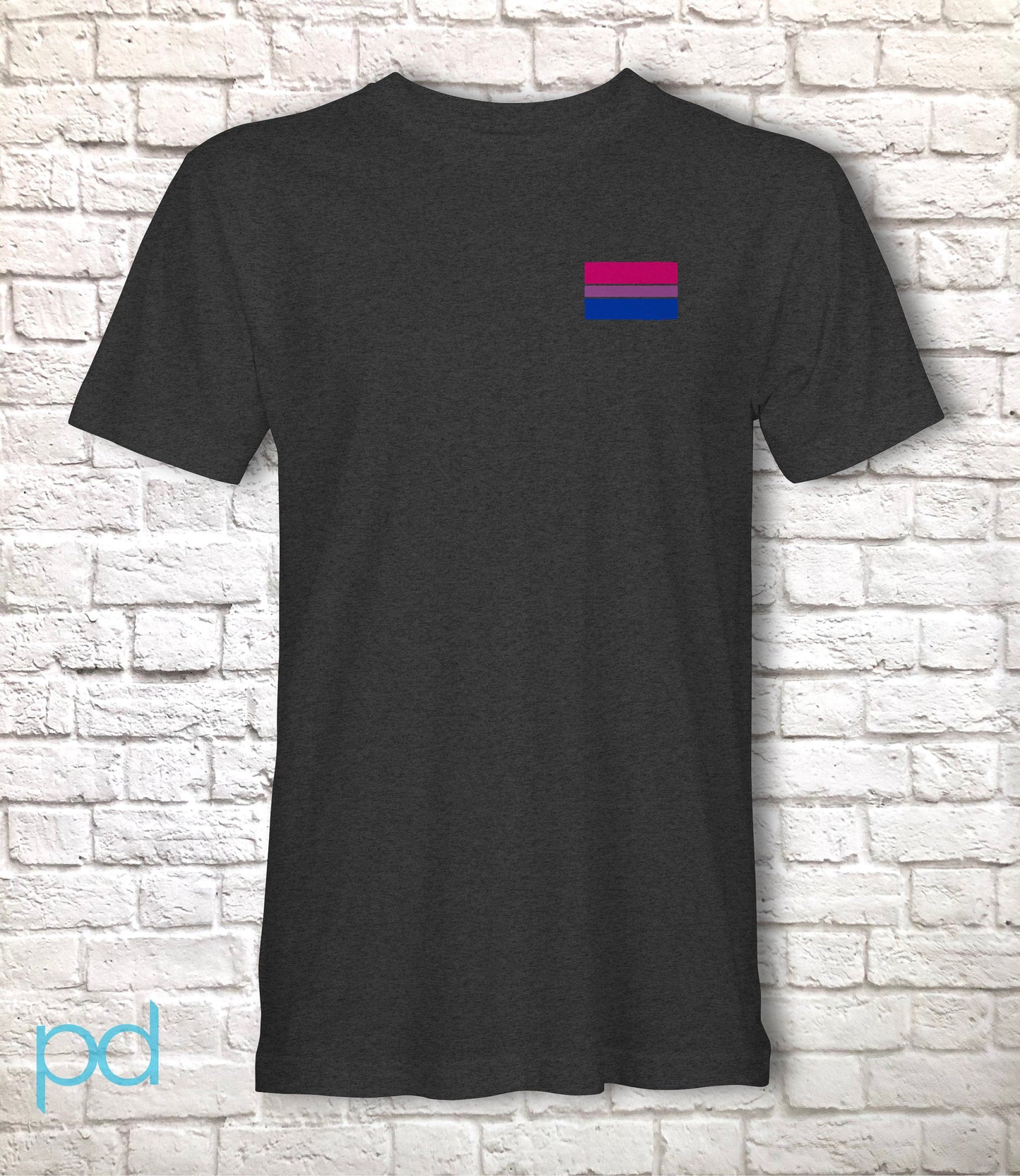 Bi Pride Flag T-Shirt, Subtle Bisexual Left Pocket Chest Tee Top, LGBTQ+ Bisexuality Awareness Stripe Unisex T Shirt