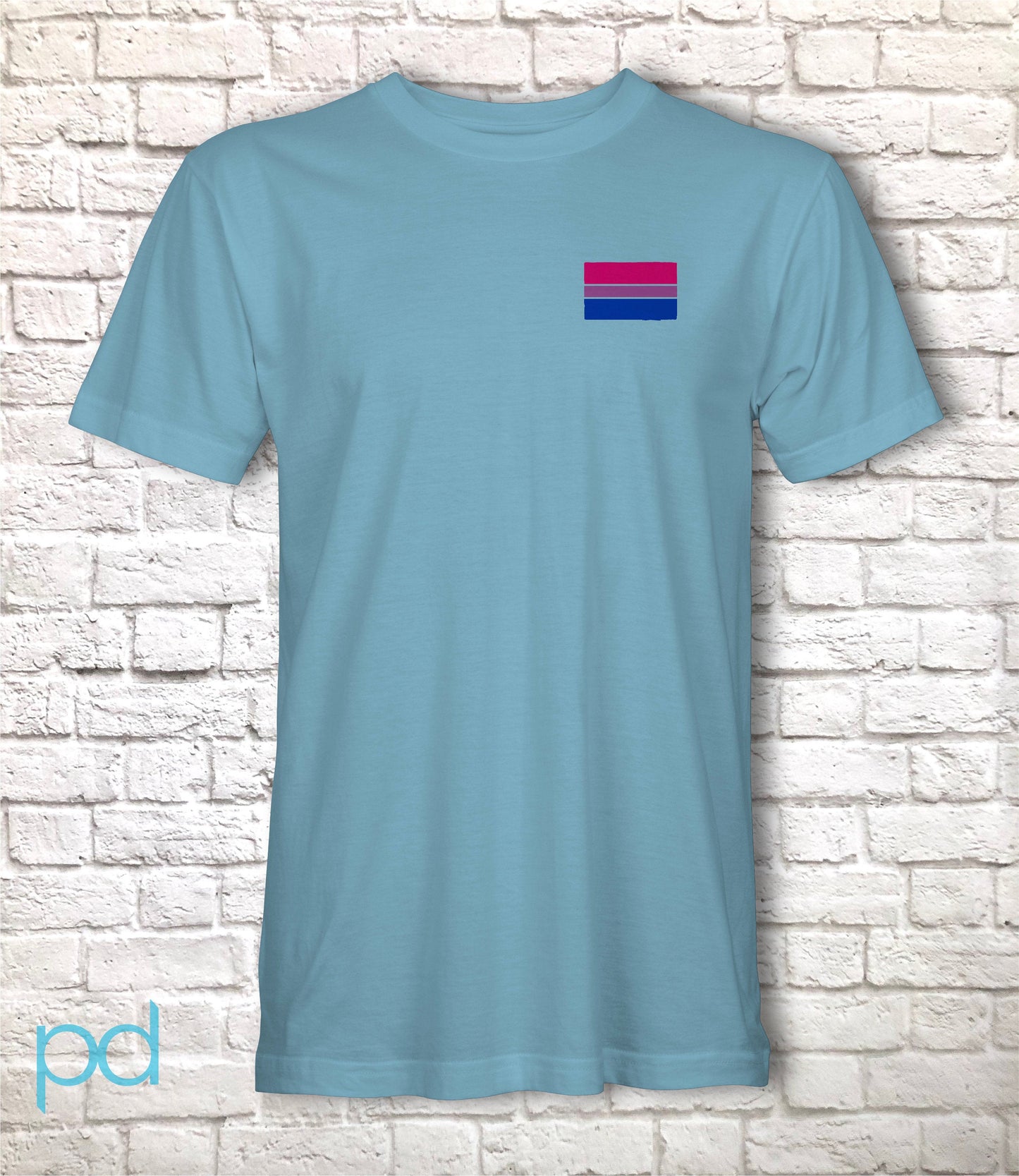 Bi Pride Flag T-Shirt, Subtle Bisexual Left Pocket Chest Tee Top, LGBTQ+ Bisexuality Awareness Stripe Unisex T Shirt