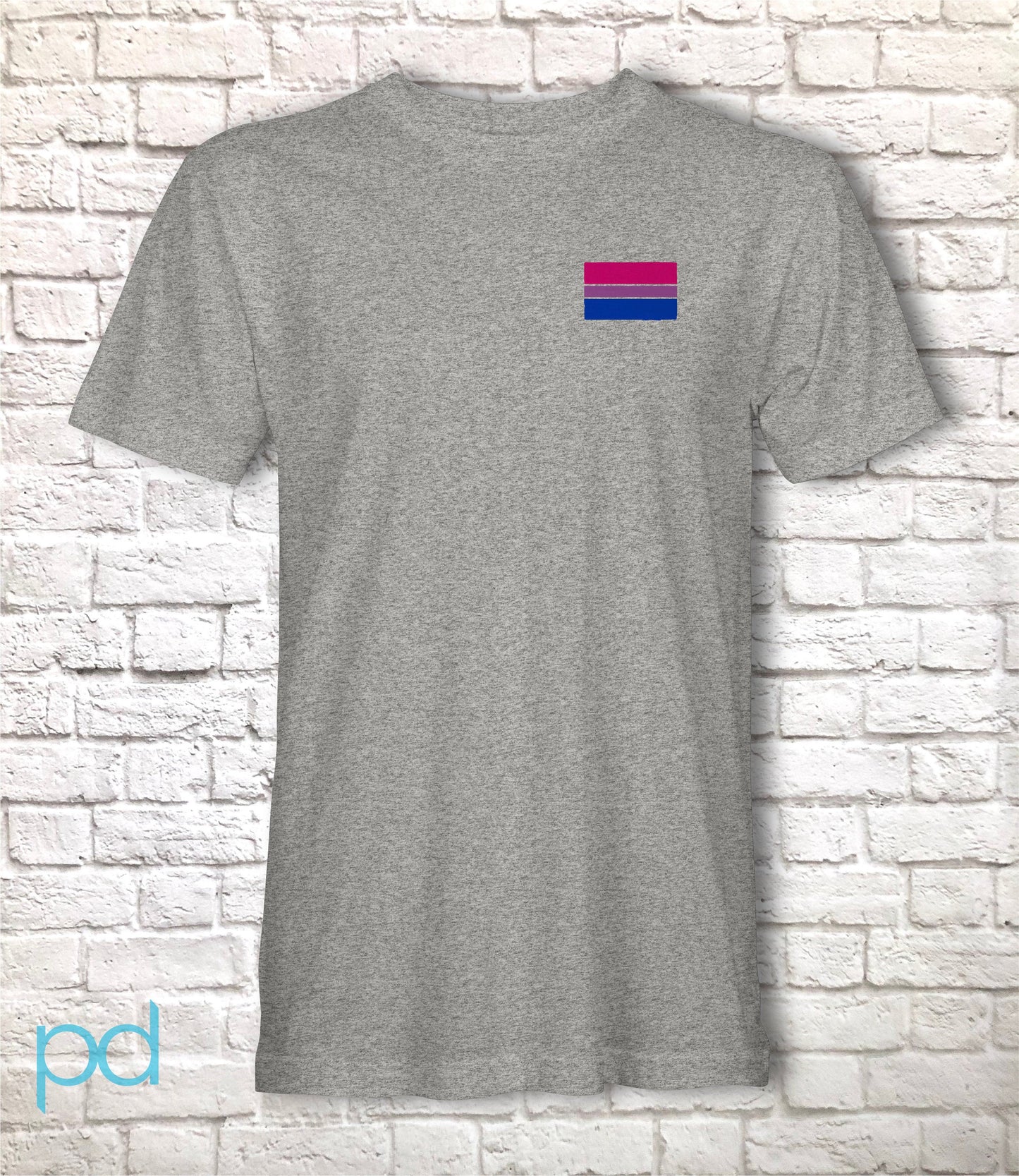 Bi Pride Flag T-Shirt, Subtle Bisexual Left Pocket Chest Tee Top, LGBTQ+ Bisexuality Awareness Stripe Unisex T Shirt