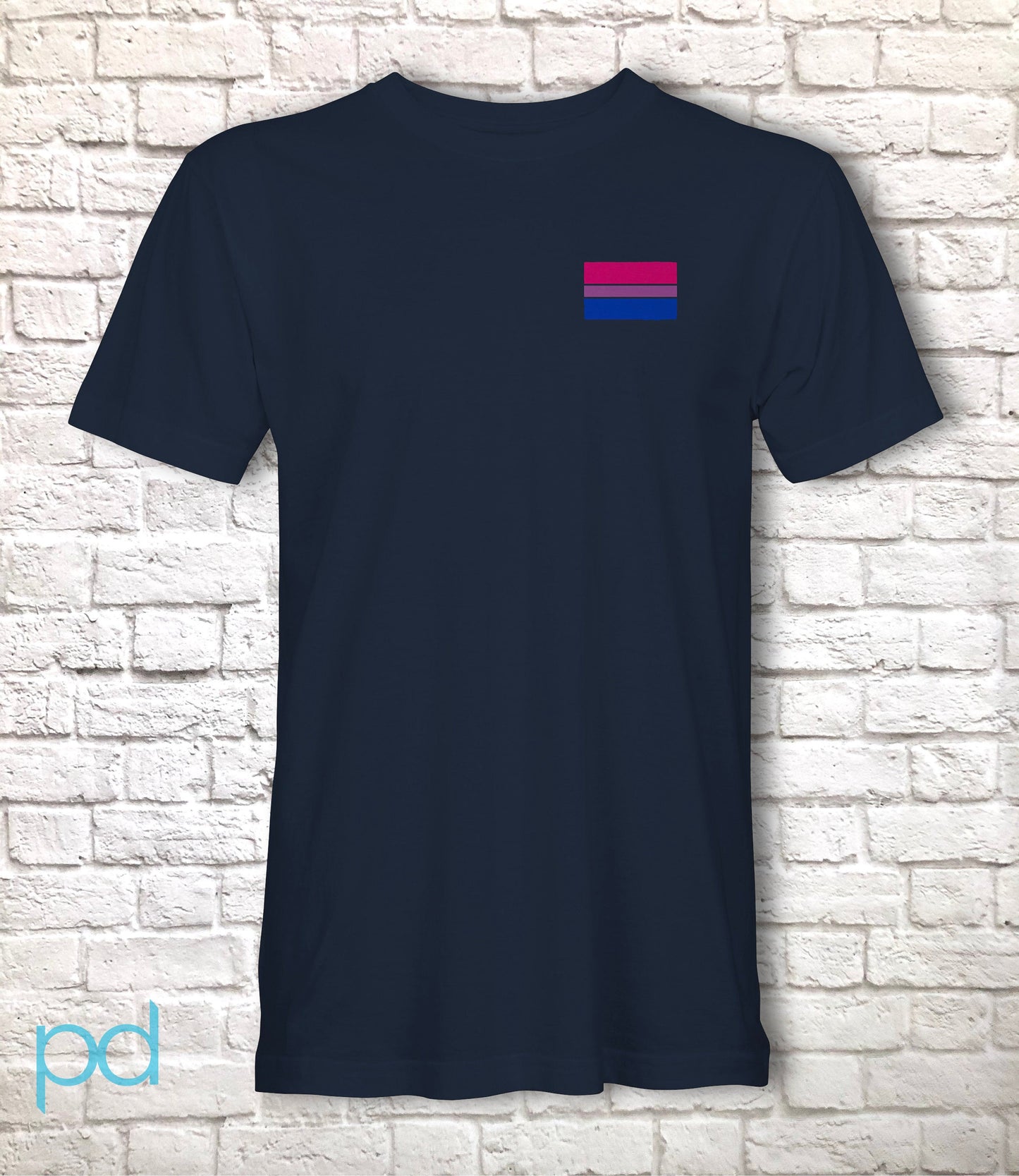 Bi Pride Flag T-Shirt, Subtle Bisexual Left Pocket Chest Tee Top, LGBTQ+ Bisexuality Awareness Stripe Unisex T Shirt
