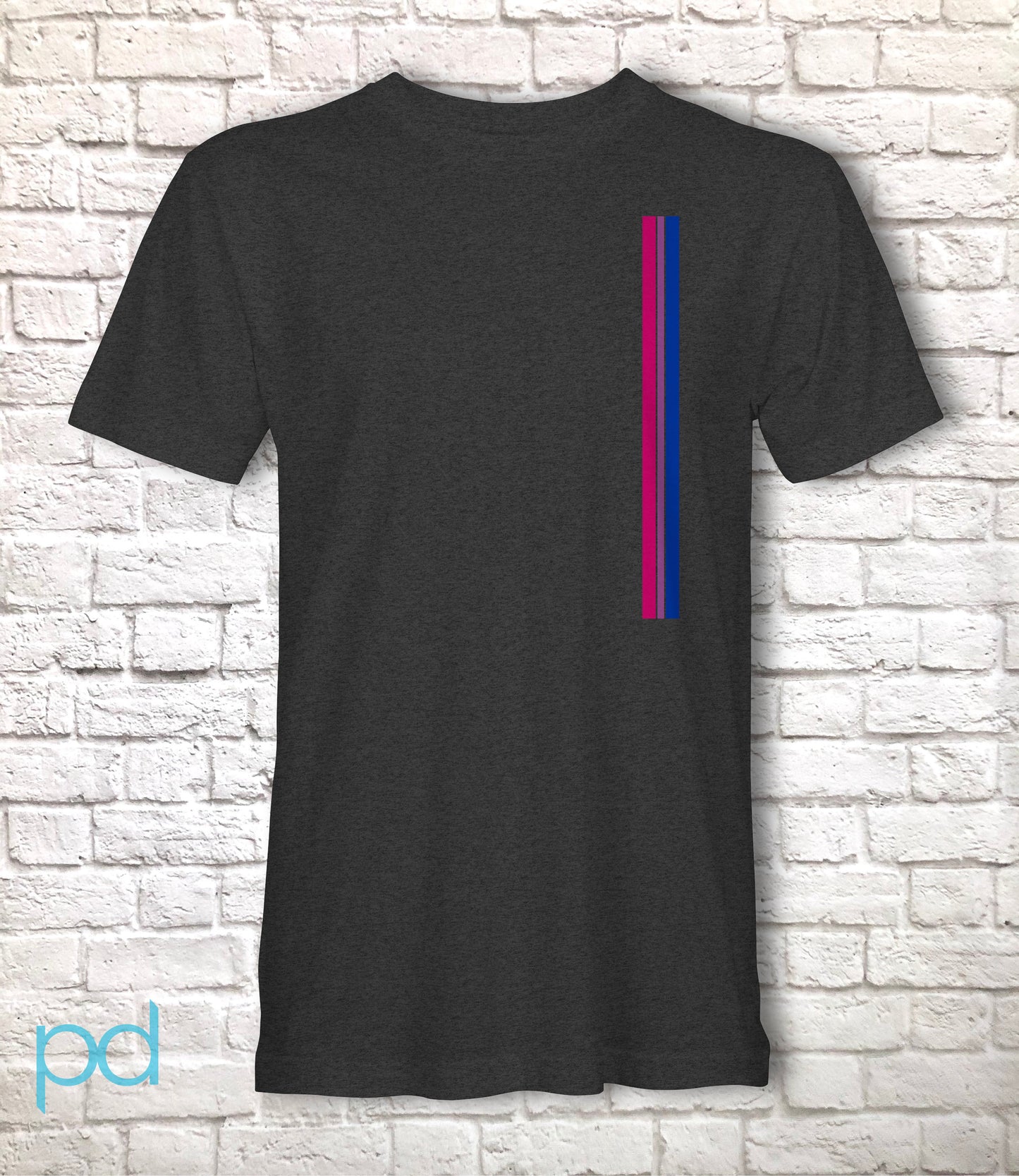 Bi Pride Stripes T-Shirt, Subtle Bisexual Left Side Vertical Strip Tee Top, LGBTQ+ Bisexuality Awareness Stripe Unisex T Shirt