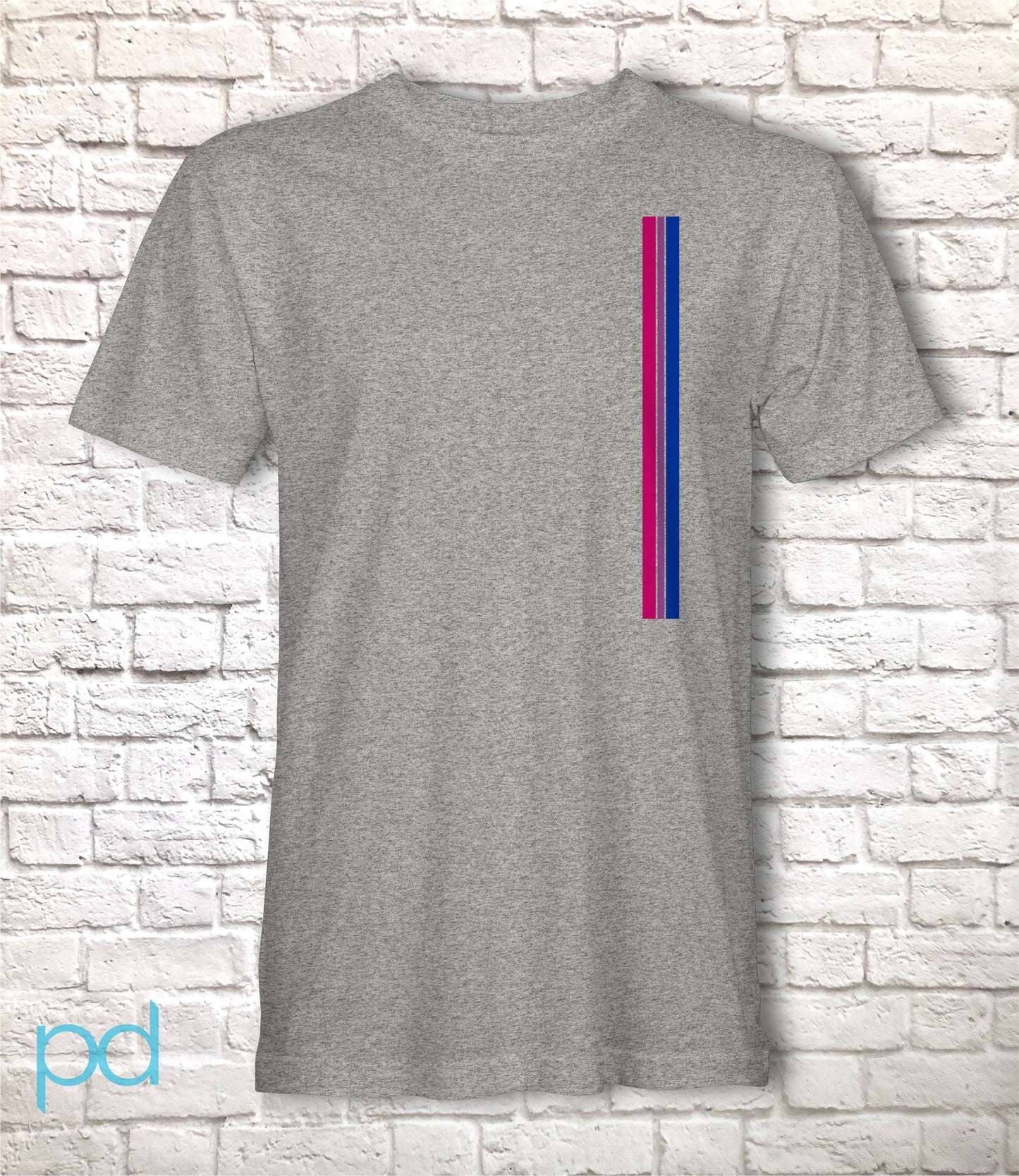 Bi Pride Stripes T-Shirt, Subtle Bisexual Left Side Vertical Strip Tee Top, LGBTQ+ Bisexuality Awareness Stripe Unisex T Shirt