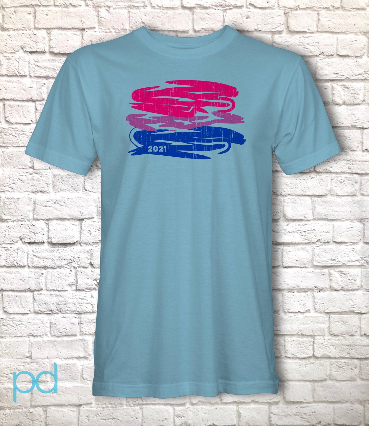 Bi Pride Flag T-Shirt, Scribble Sketch Style Bisexual Tee Top, LGBTQ+ Bisexuality Coming Out In 2021 Fully Customisable Unisex T Shirt