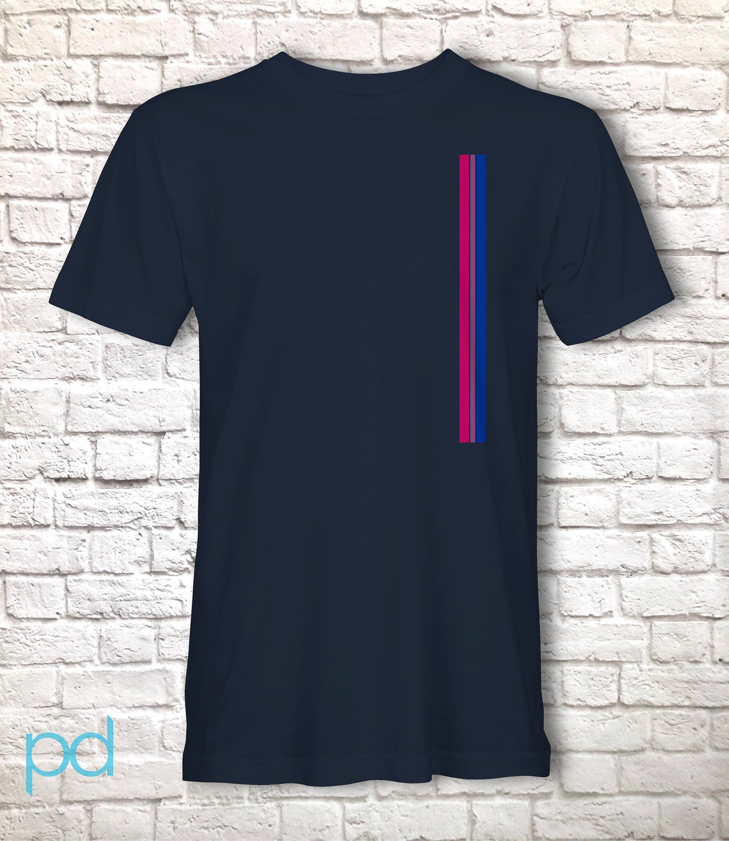Bi Pride Stripes T-Shirt, Subtle Bisexual Left Side Vertical Strip Tee Top, LGBTQ+ Bisexuality Awareness Stripe Unisex T Shirt