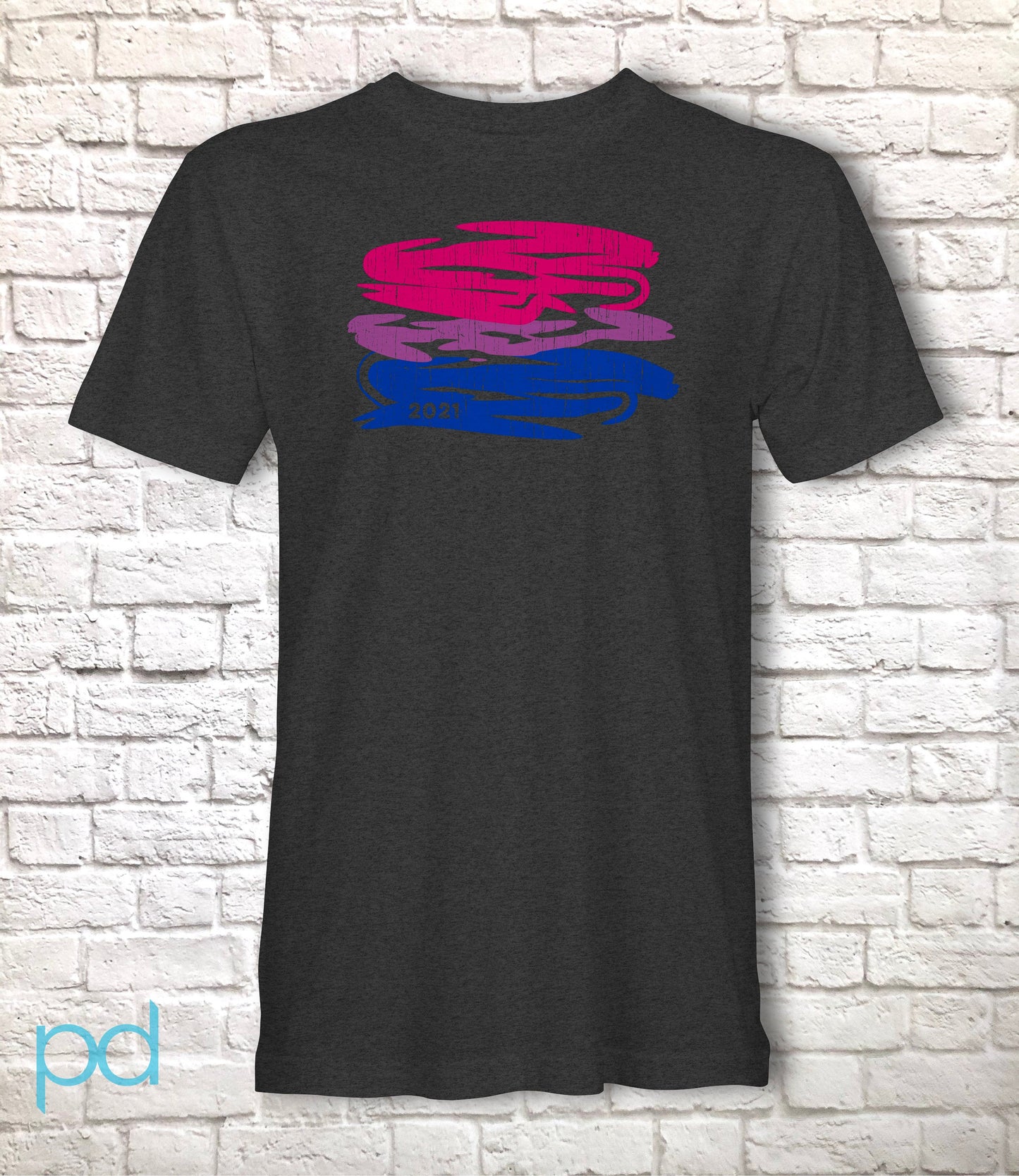 Bi Pride Flag T-Shirt, Scribble Sketch Style Bisexual Tee Top, LGBTQ+ Bisexuality Coming Out In 2021 Fully Customisable Unisex T Shirt
