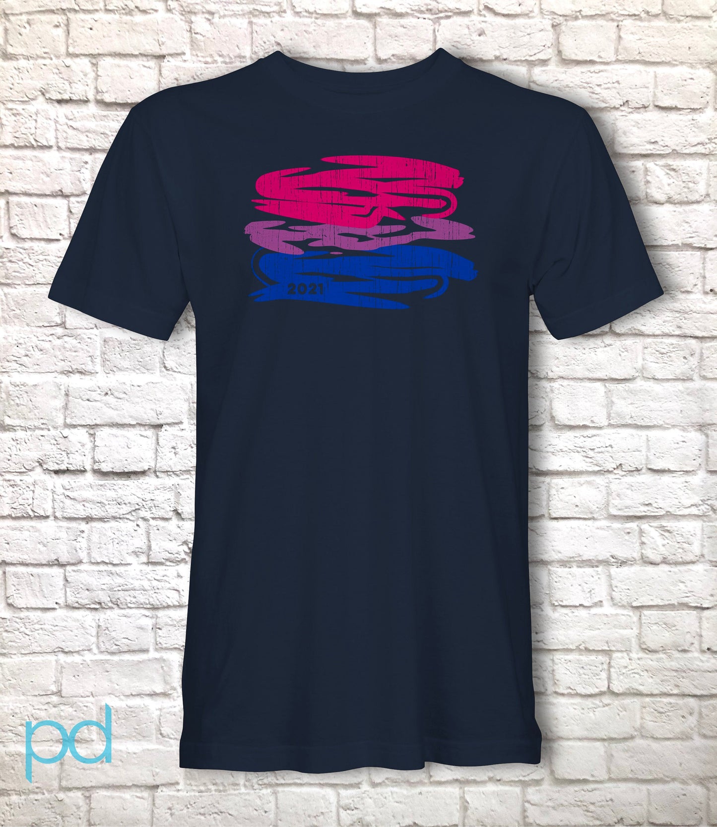 Bi Pride Flag T-Shirt, Scribble Sketch Style Bisexual Tee Top, LGBTQ+ Bisexuality Coming Out In 2021 Fully Customisable Unisex T Shirt