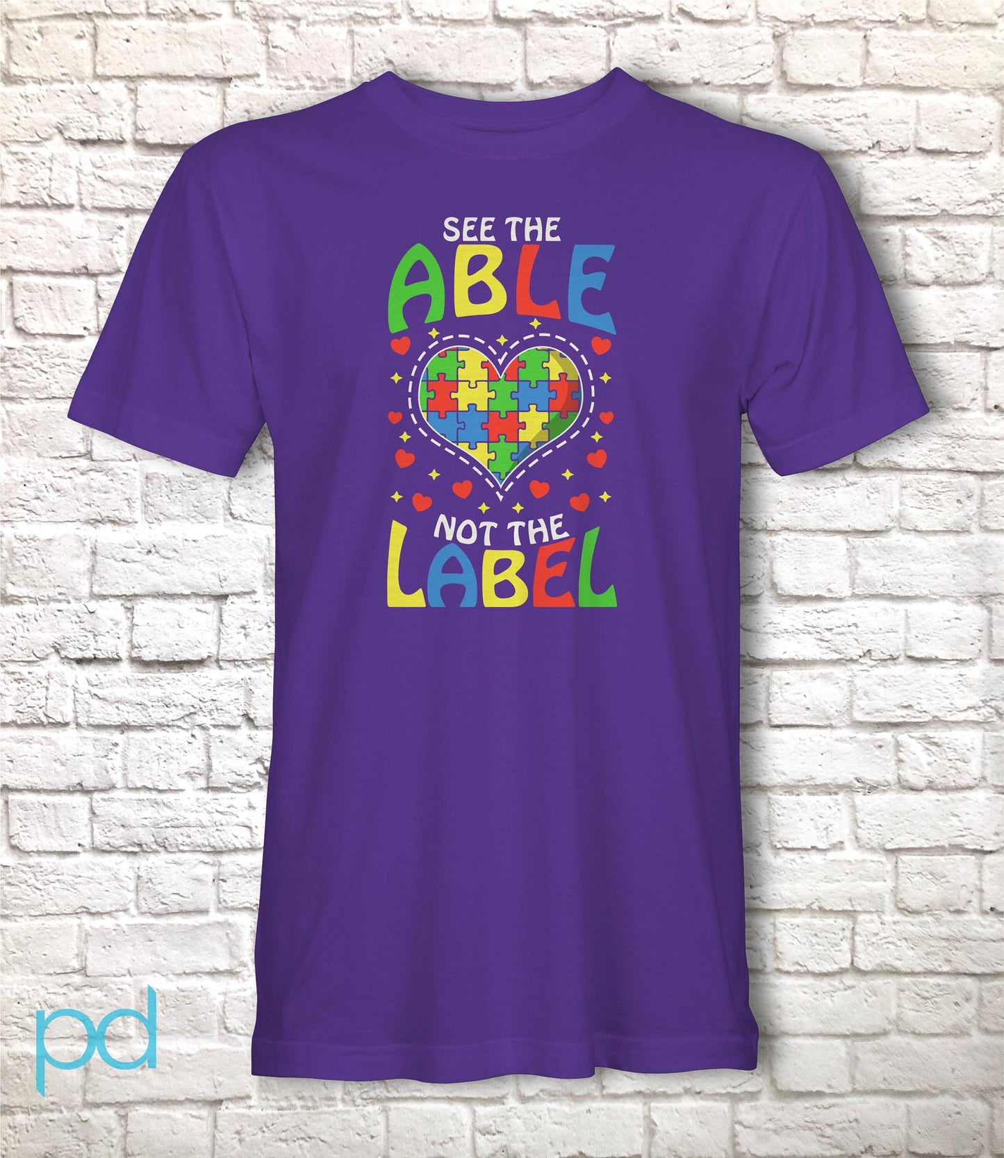 Autism Awareness T-Shirt, See The Able Not The Label Gift Idea, Autistic Awareness Colourful Heart Jigsaw Puzzle Piece Tee Shirt T Top