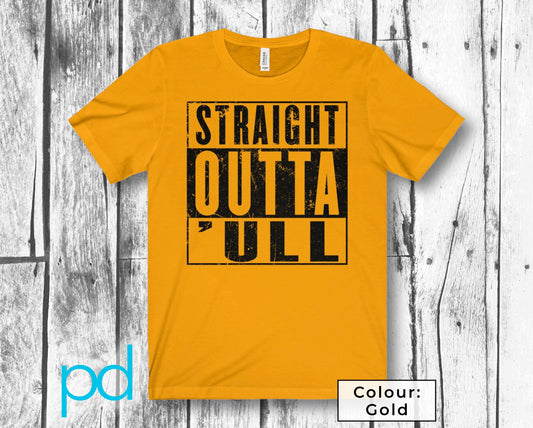 Straight Outta &#39;ull (Hull) Black Funny Compton NWA Style Unisex Jersey Short Sleeve Tee