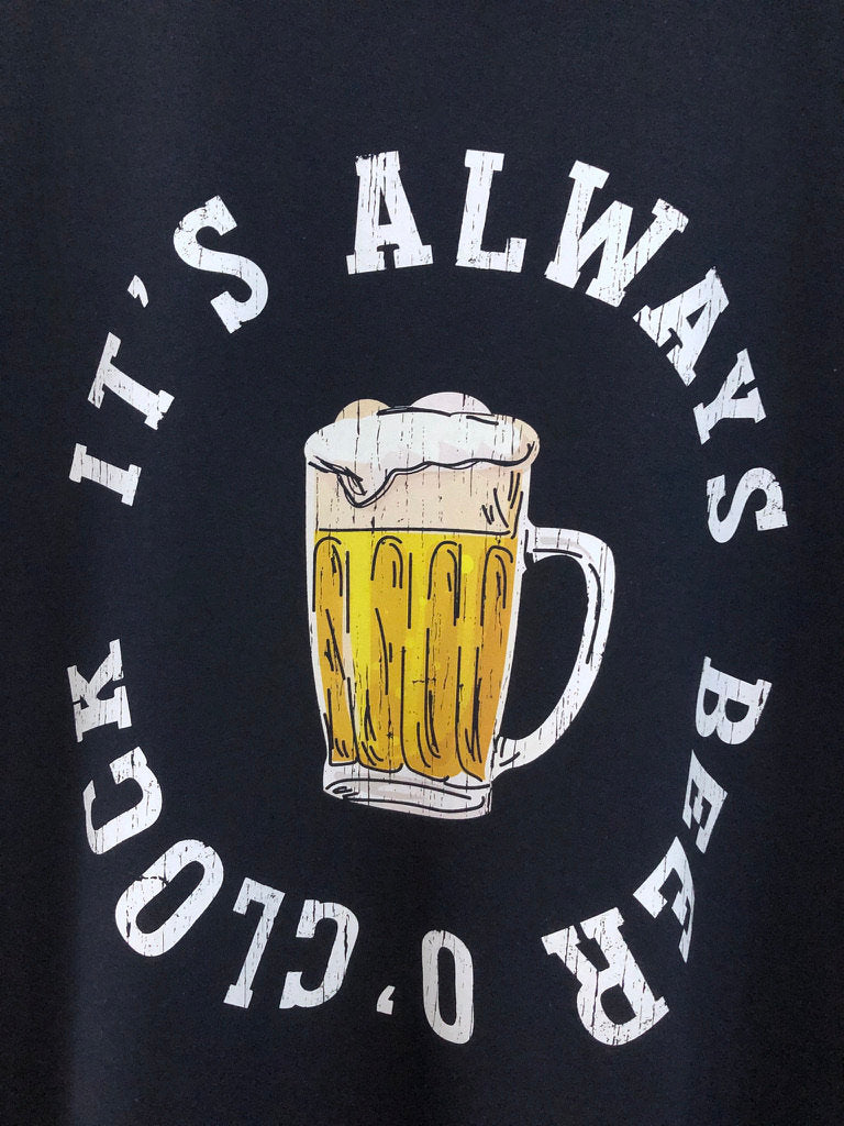Funny Drinking T-Shirt, Beer o&#39;Clock Pub Meme Gift Idea, Humorous Pint of Lager Graphic Print Tee Shirt Top