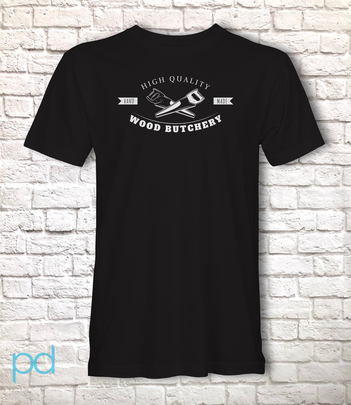 Funny Carpenter T-Shirt, Woodwork Gift Idea, Humorous Wood Butchery Graphic Print Tee Shirt Top Featuring A Pair of Hand Saws