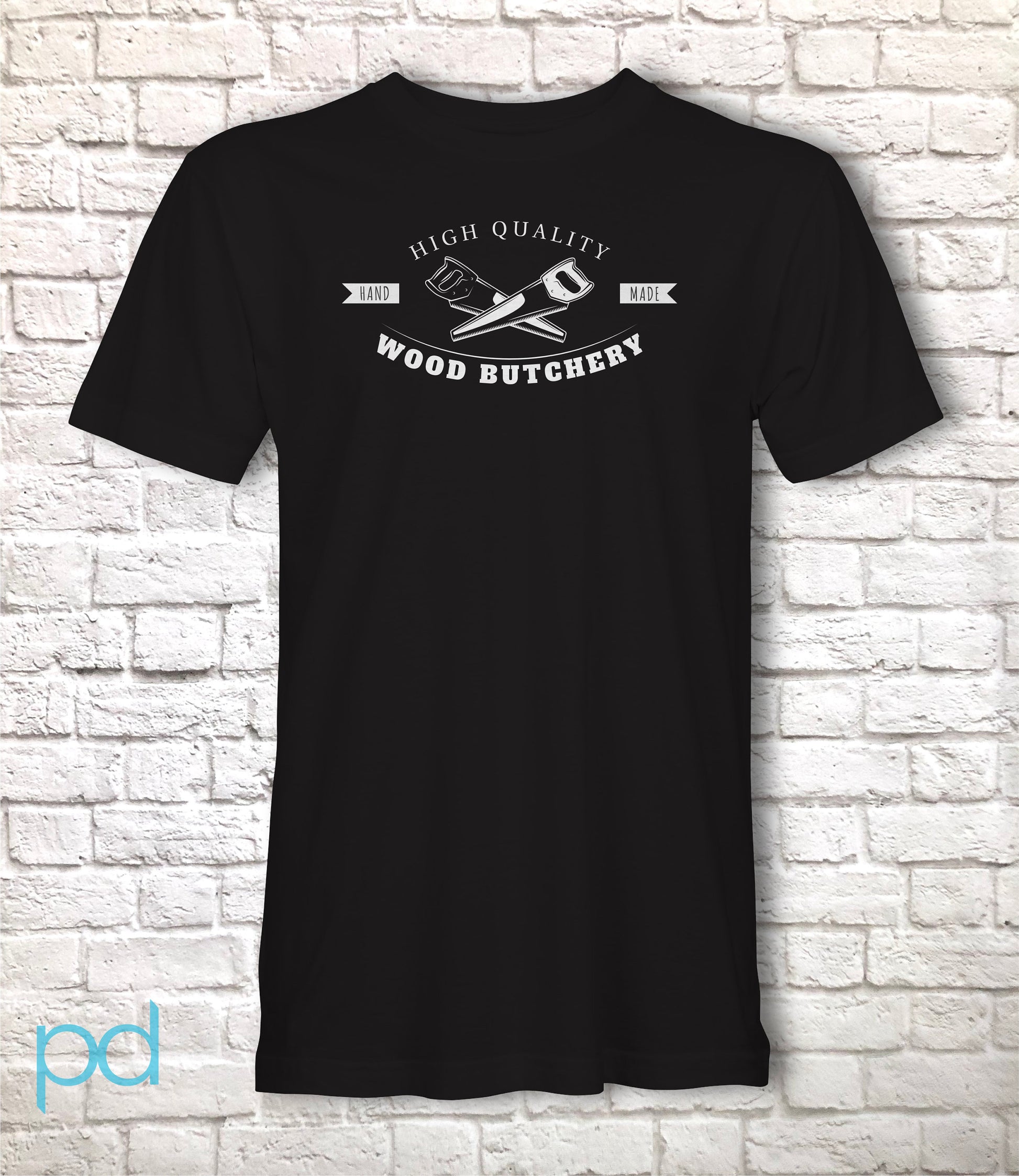 Funny Carpenter T-Shirt, Woodwork Gift Idea, Humorous Wood Butchery Graphic Print Tee Shirt Top Featuring A Pair of Hand Saws
