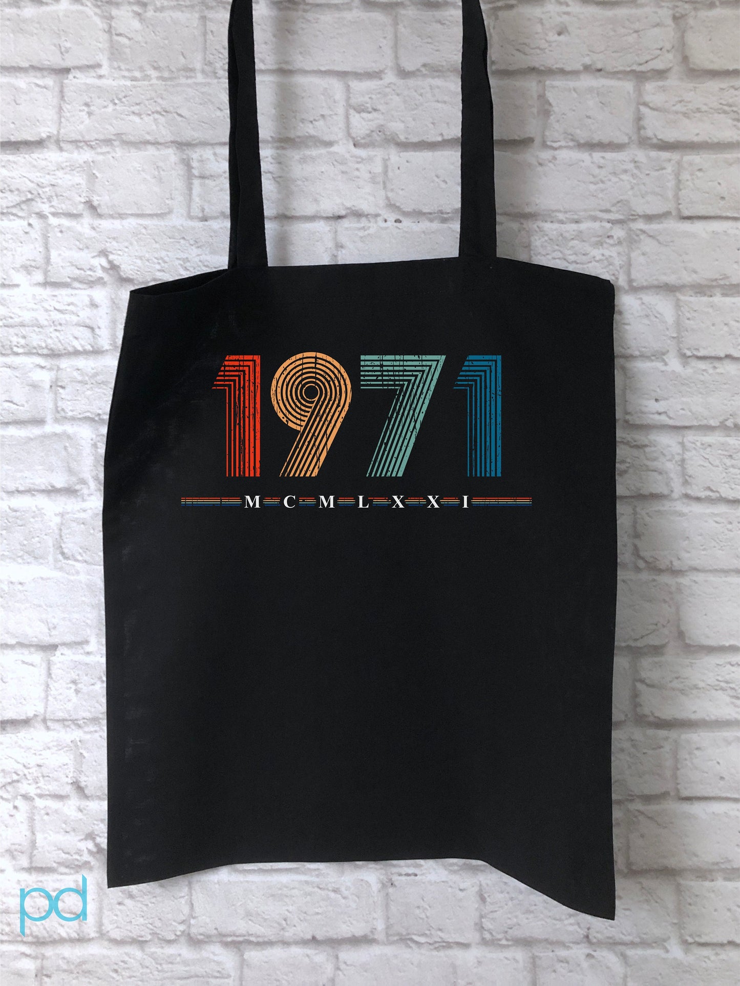 1971 Tote Bag, 51st Birthday Gift Reusable Shopping Carrier in Retro & Vintage 70s style, MCMLXXI Fiftieth Bday Bag For Men or Women