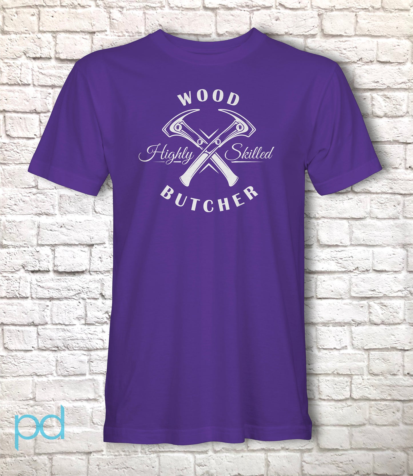 Funny Carpenter T-Shirt, Woodwork Gift Idea, Humorous High Quality Wood Butcher Graphic Print Tee Shirt Top Featuring Two Crossed Hammers